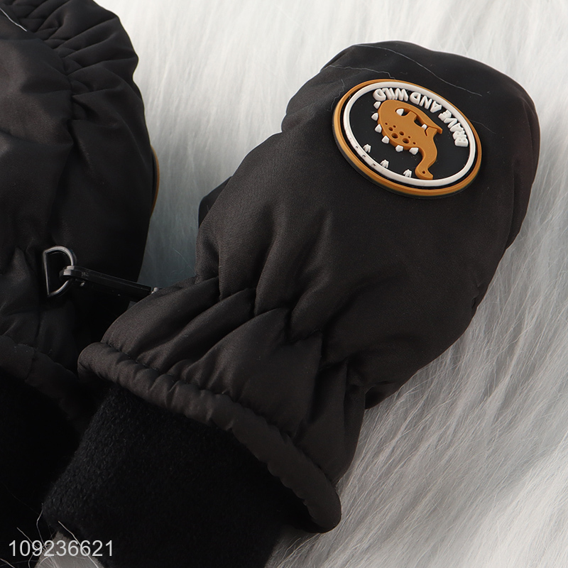 Top quality black outdoor winter warm polyester gloves for children