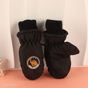 Top quality black outdoor winter warm polyester gloves for children