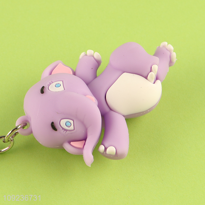 Online wholesale portable cartoon elephant pendant silicone keychain key rings