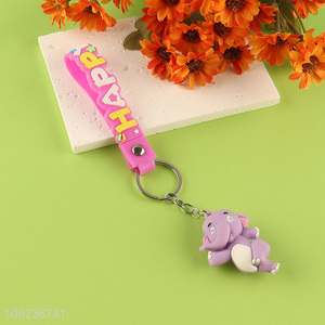 Online wholesale portable cartoon elephant pendant silicone keychain key rings