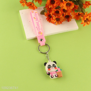 Good quality cartoon panda pendant silicone keychain key rings for gifts
