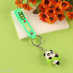 Low price portable cartoon panda pendant silicone keychain key rings for sale