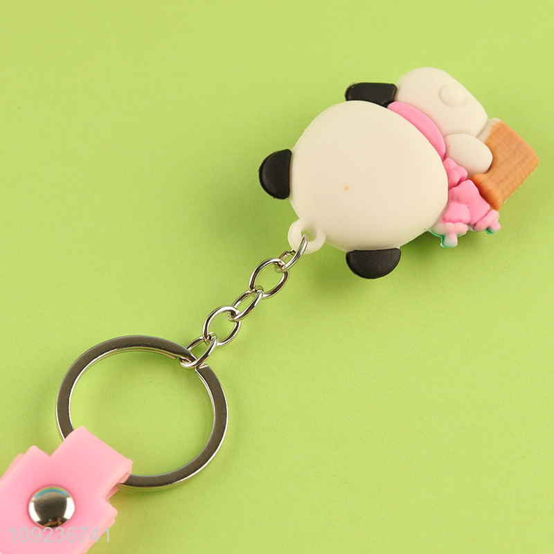 Good quality cartoon panda pendant silicone keychain key rings for gifts