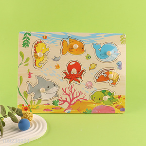 Low price sea animal series wooden hand grasping board cognitive toy