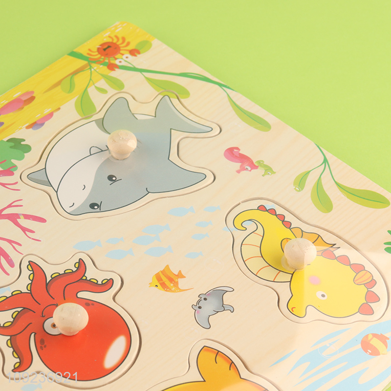 Low price sea animal series wooden hand grasping board cognitive toy