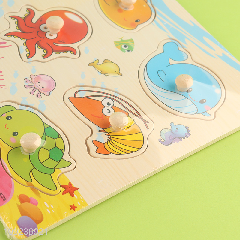 Low price sea animal series wooden hand grasping board cognitive toy