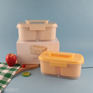 Low price portable 2compartment food container lunch box with handle