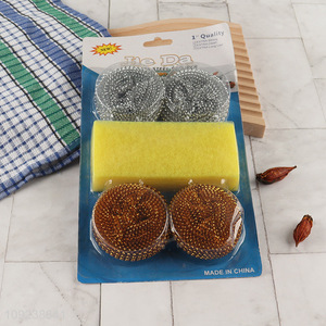 Top selling 5pcs home kitchen stainless steel scourer cleaning ball cleaning sponge set