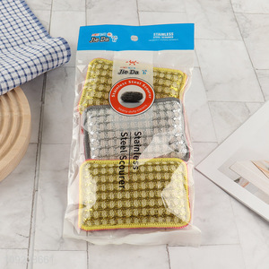 Popular products 3pcs stainless steel <em>scouring</em> <em>pad</em> dish washing supplies for sale