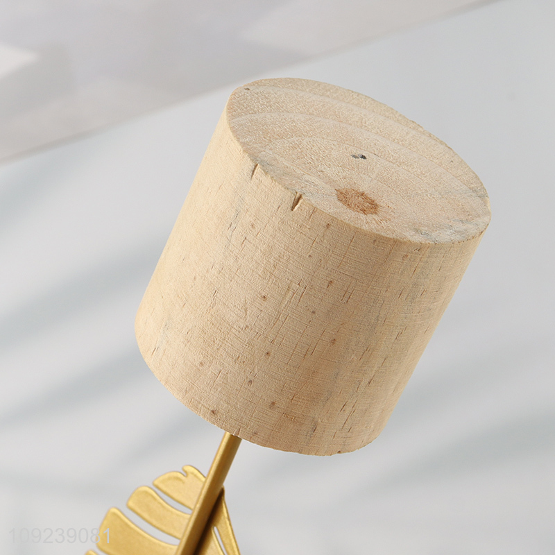 China supplier metal leaf ornaments with wooden bases for tabletop decoration