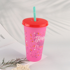 Yiwu market plastic water cup drinking cup with straw