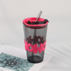 Good price glass water cup drinking cup with lid&straw