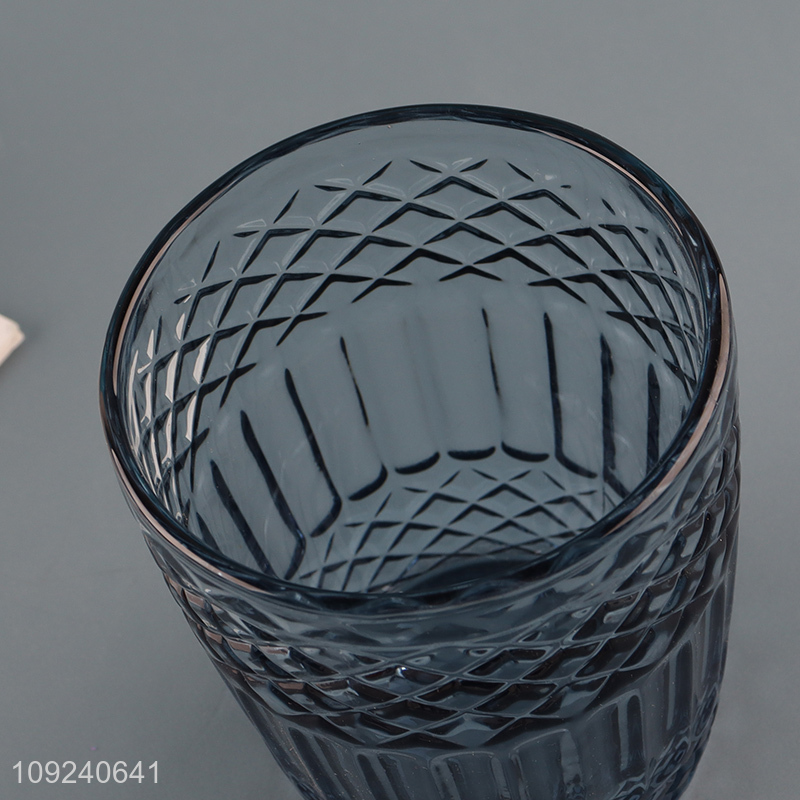Yiwu market unbreakable glass embossed water cup drinking cup