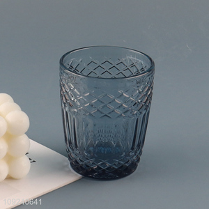 Yiwu market unbreakable glass embossed water cup drinking cup