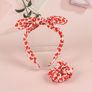Wholesale Heart Printed Headband and Hair Scrunchie Set for Women Girls