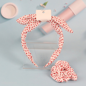 Hot Selling Heart Printed Headband and Hair Scrunchie Set Hair Accessories