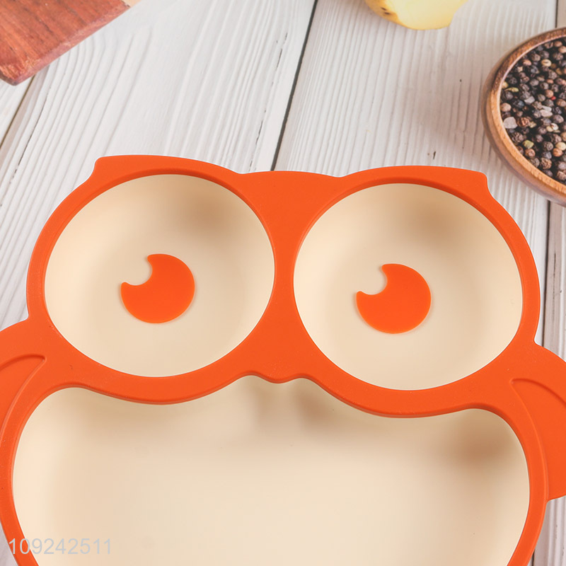 Top products silicone owl shape children tableware plate with suction cup
