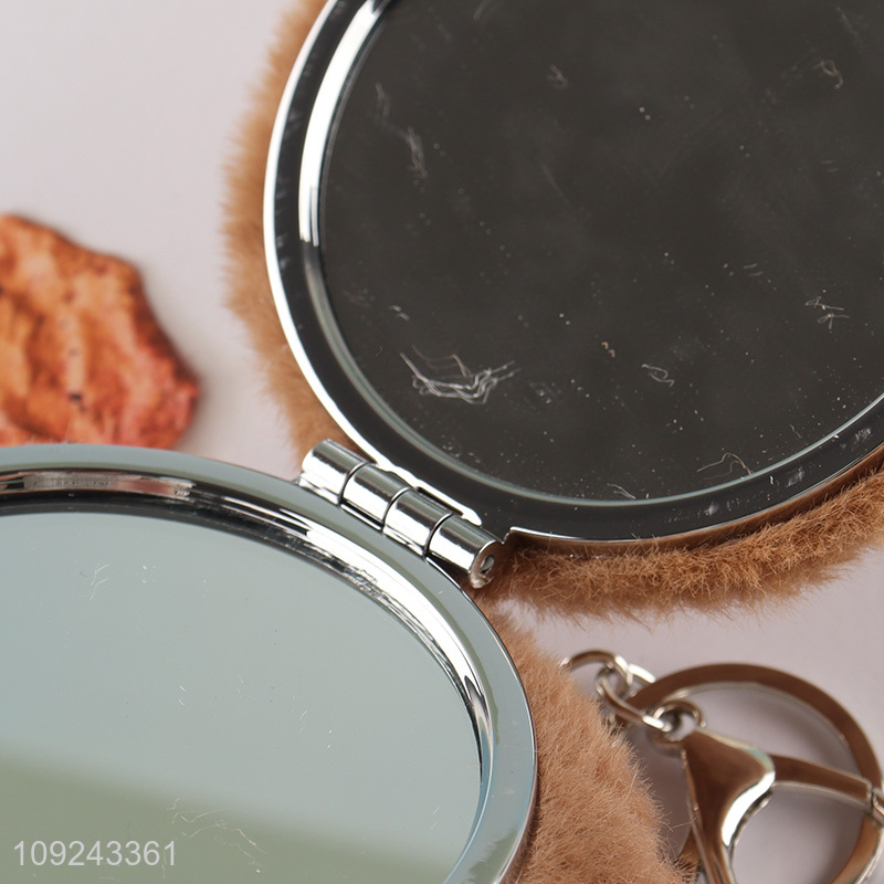 Good Quality Cute Plush Cosmetic Mirror Keychain Compact Mirror Keychain