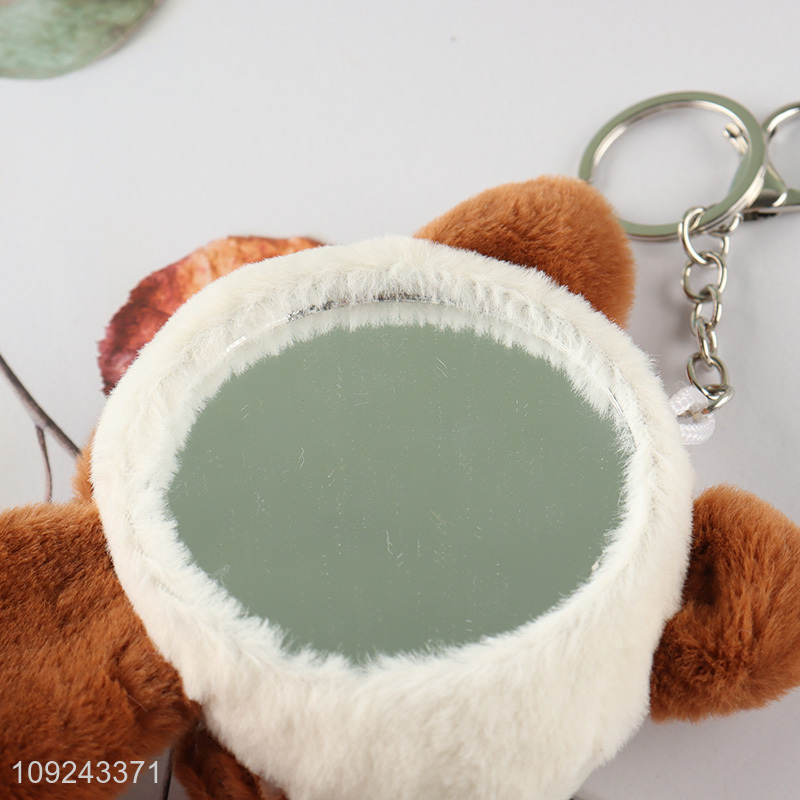 Factory Price Cute Plush Compact Mirror Keychain Makeup Mirror Keychain