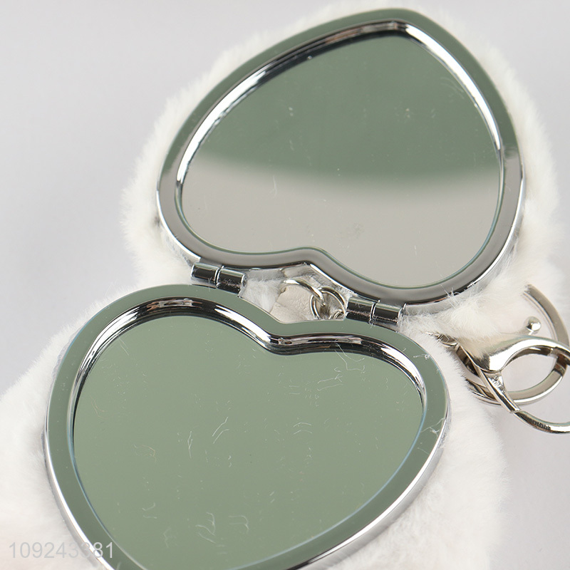 China Imports Cute Plush Makeup Mirror Keychain Cosmetic Mirror Keychain