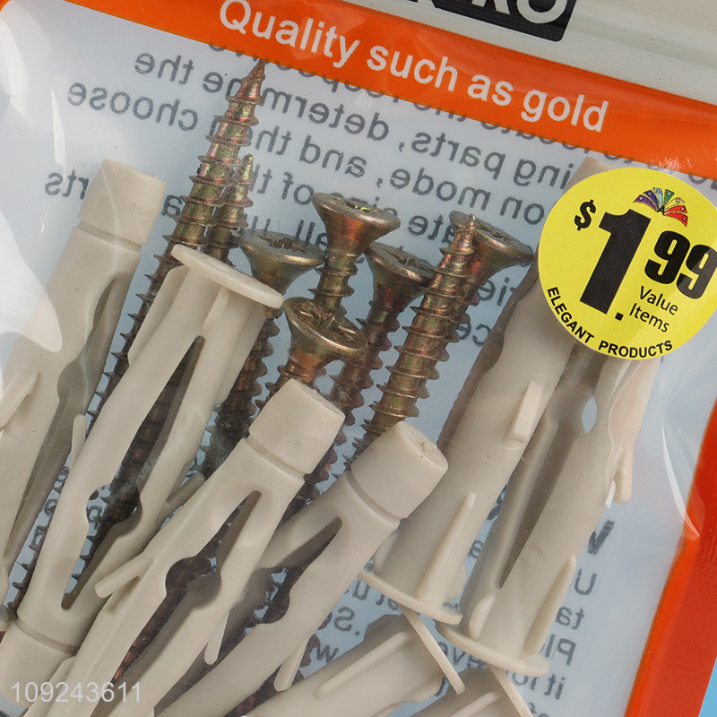 Good Quality 8 Set Plastic Drywall Anchors and Flat Head Screws Set