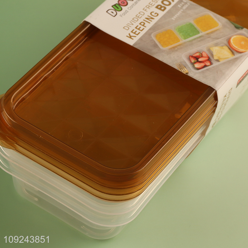 Good Quality 3 Pieces 3-Compartment Plastic Food Storage Containers Set for Refrigerator