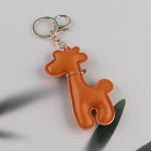 New Arrival Cute PU Leather Giraffe Keychain Charm for Backpack