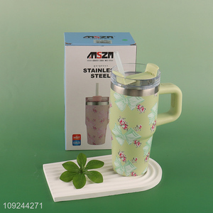 High Quality 420ml Stainless Steel Insulated Tumbler Travel Mug with Handle & Straw