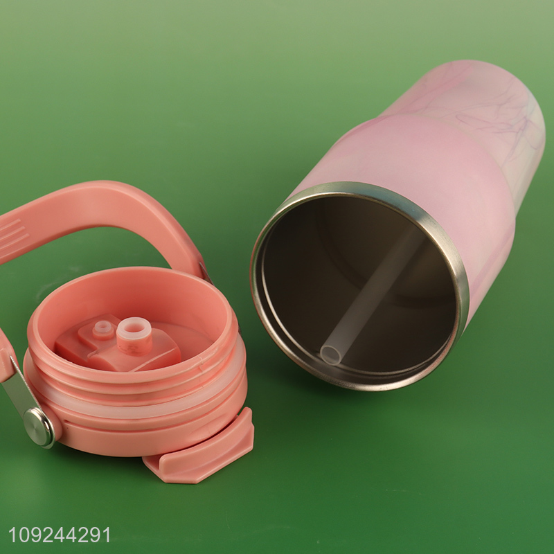 Factory Price 600ml Stainless Steel Insulated Tumbler Travel Mug with Handle & Straw