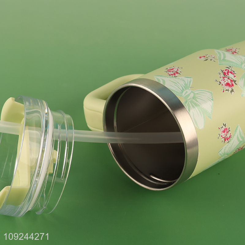 High Quality 420ml Stainless Steel Insulated Tumbler Travel Mug with Handle & Straw