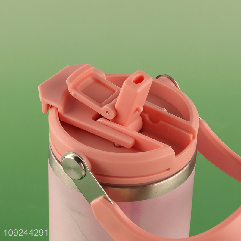 Factory Price 600ml Stainless Steel Insulated Tumbler Travel Mug with Handle & Straw