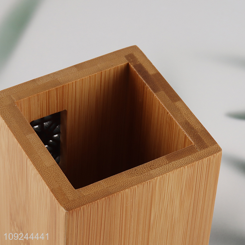 Good Quality Bamboo Wood Pencil Holder Stand Office Desktop Organizer
