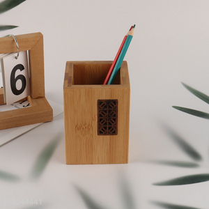 Good Quality Bamboo Wood Pencil Holder Stand Office Desktop Organizer