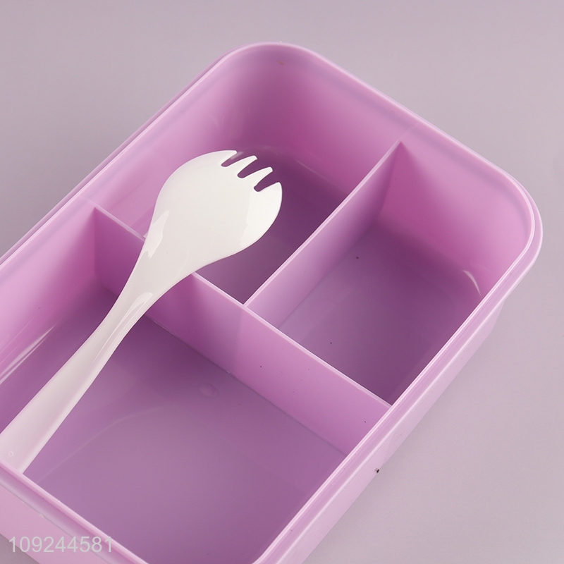 Factory Price 3-Compartment Plastic Bento Box for Kids with Spork