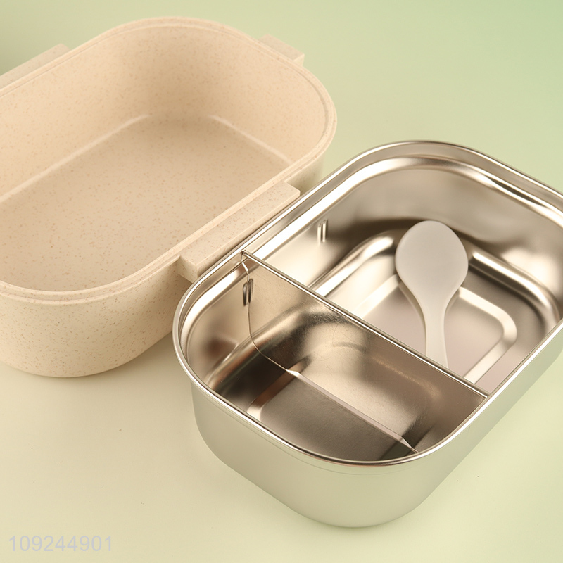 Online Wholesale Stainless Steel Lunch Box Divided Bento Lunch Box with Spoon