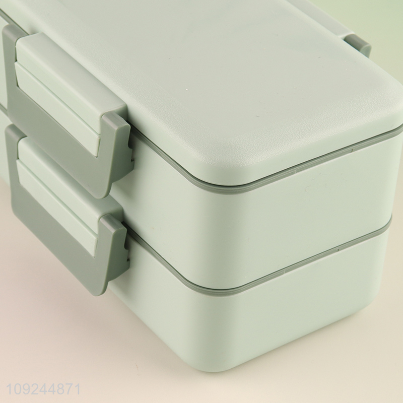 Wholesale 2-Tier Plastic Bento Lunch Box Lunch Container with Spoon & Fork