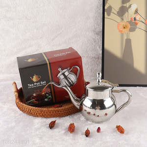 Factory Price 34oz Stainless Steel Metal Teapot Coffee Pot with Flip Lid