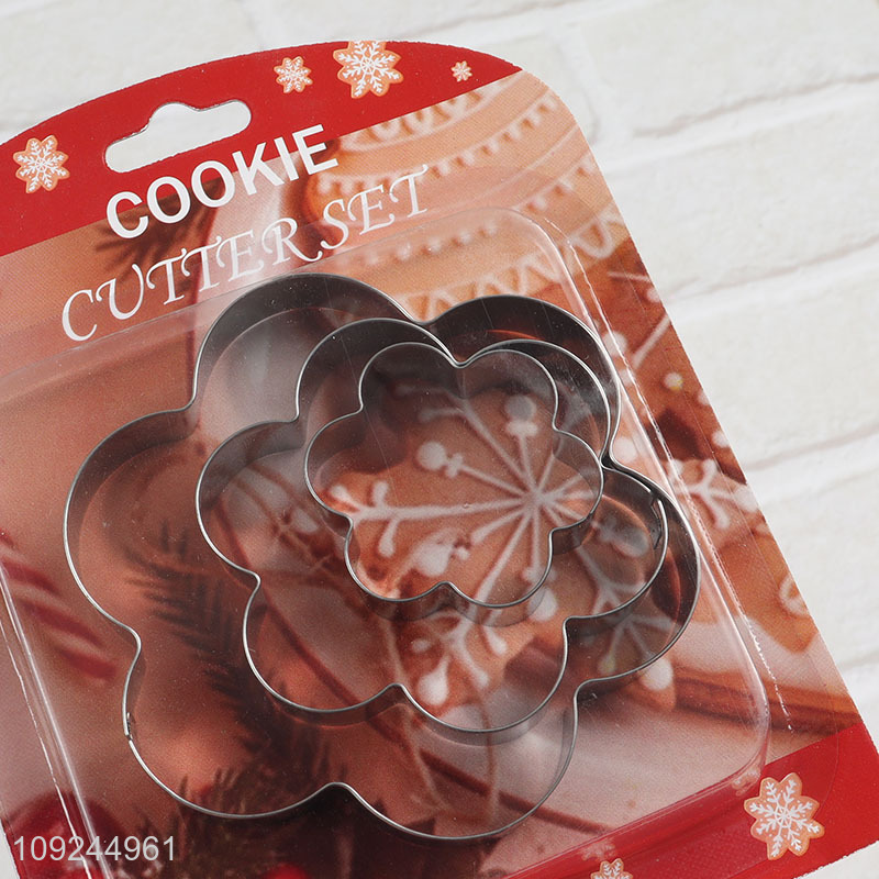 Online wholesale flower shape 3pcs stainless steel cookies mold cookies cutter