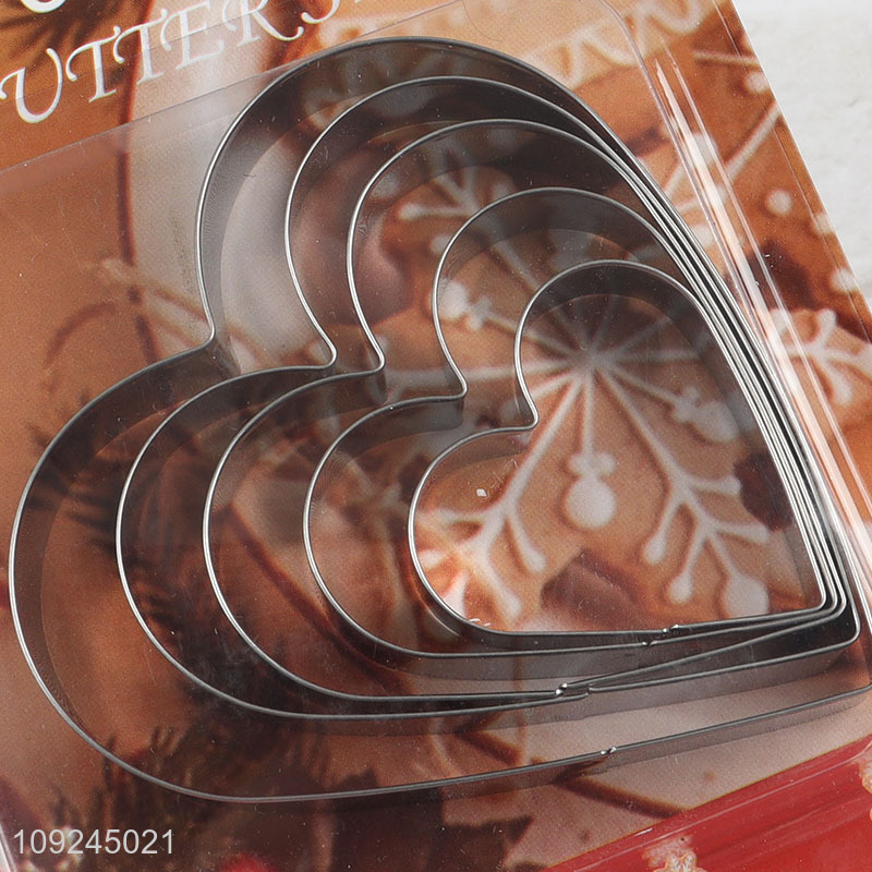 Top quality heart shape 5pcs stainless steel cookies mold cookies cutter set
