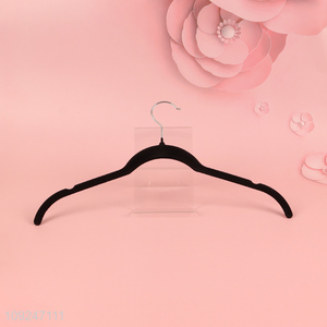 Best selling black anti-slip flocked clothes hanger coat hanger wholesale