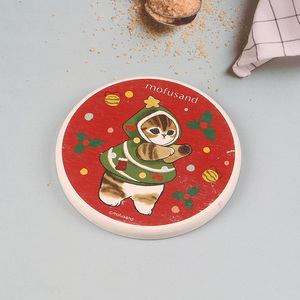Low price round christmas cat anti-slip cup coaster cup mat for sale
