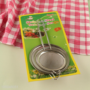 High Quality 3 Pieces Stainless Steel Fine Mesh Strainers Sifters for Kitchen