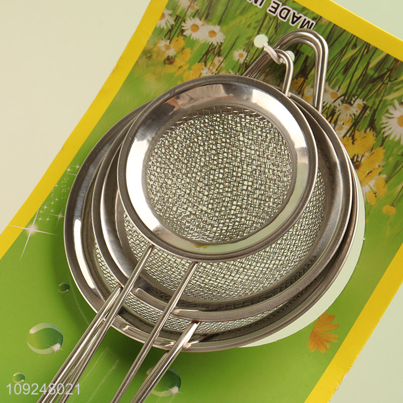 New Arrival 3 Pieces Stainless Steel Fine Mesh Strainers Colanders with Handle