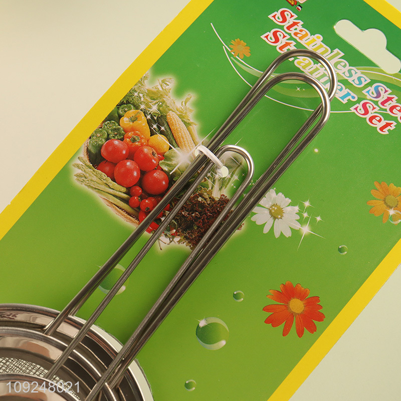 New Arrival 3 Pieces Stainless Steel Fine Mesh Strainers Colanders with Handle