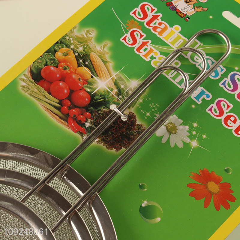 New Product 3 Pieces Stainless Steel Fine Mesh Strainers Sieves with Handle