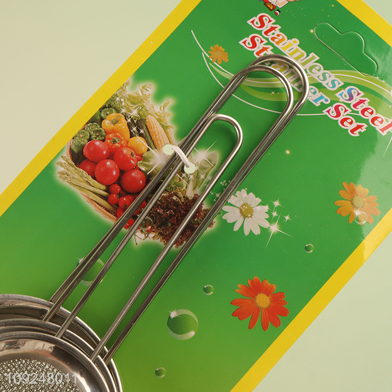 Factory Supply 3 Pieces Stainless Steel Fine Mesh Strainers Sifters for Tea Oil