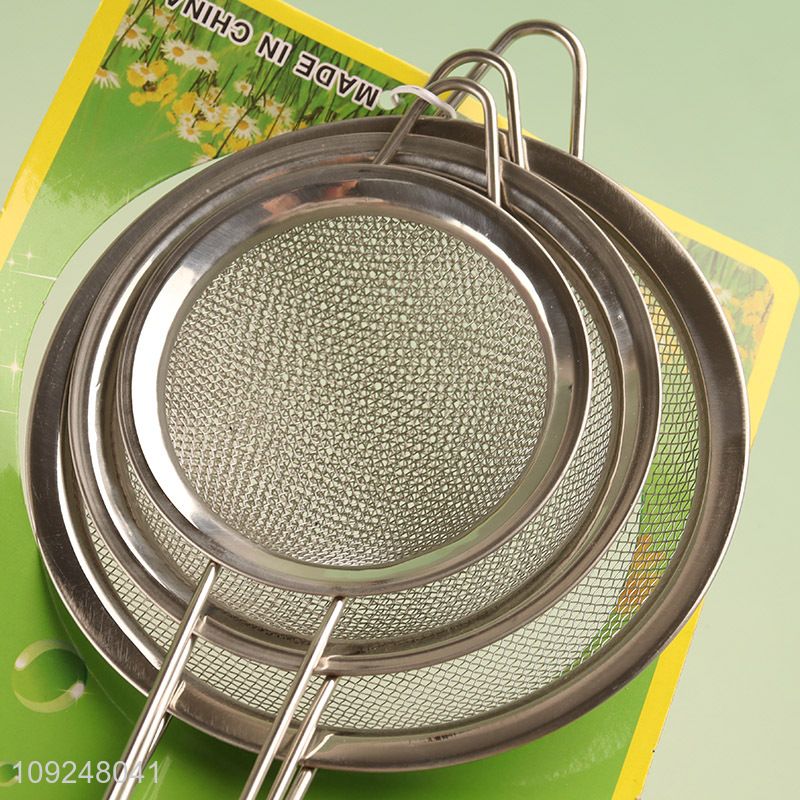 Hot Selling 3 Pieces Stainless Steel Fine Mesh Strainers Kitchen Wire Strainers