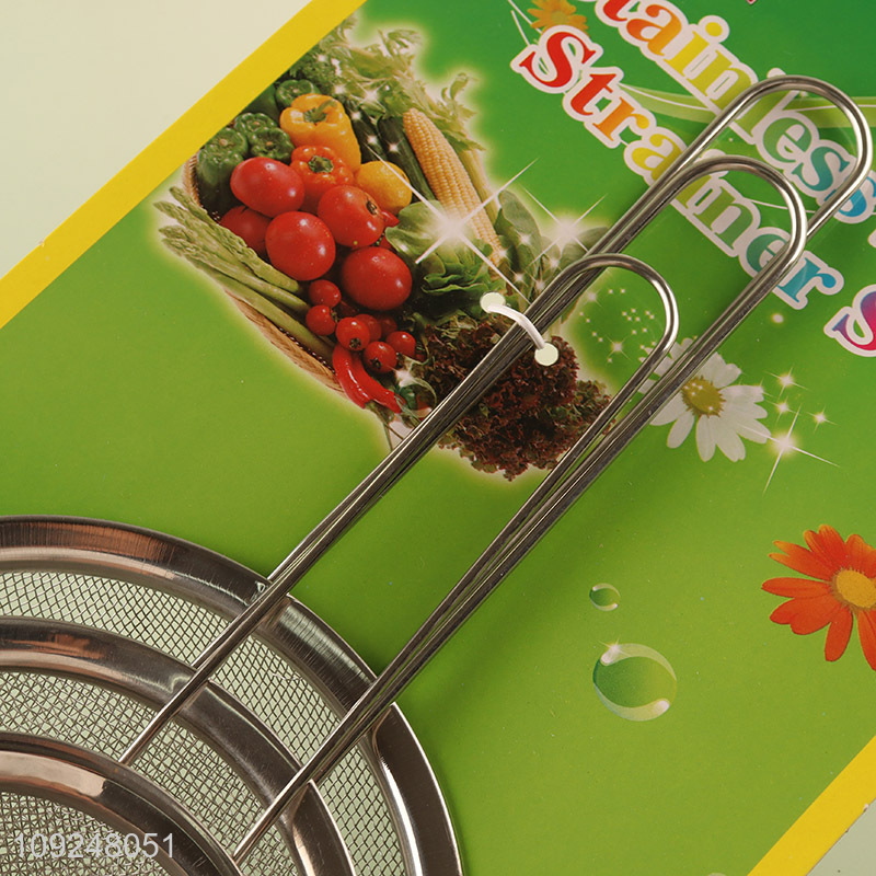 High Quality 3 Pieces Stainless Steel Fine Mesh Strainers Sifters for Kitchen