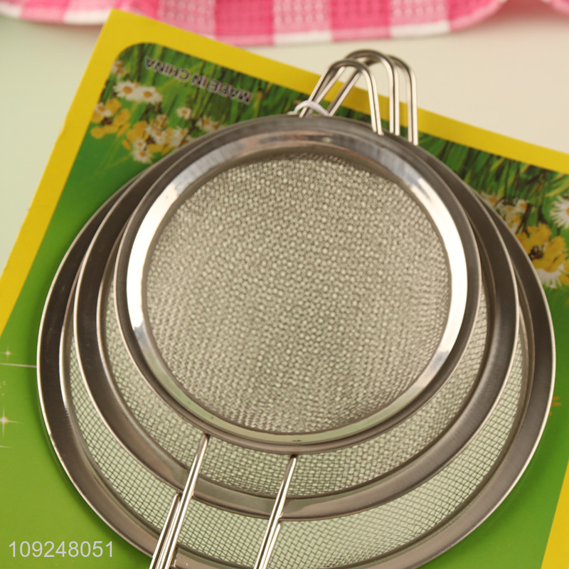 High Quality 3 Pieces Stainless Steel Fine Mesh Strainers Sifters for Kitchen