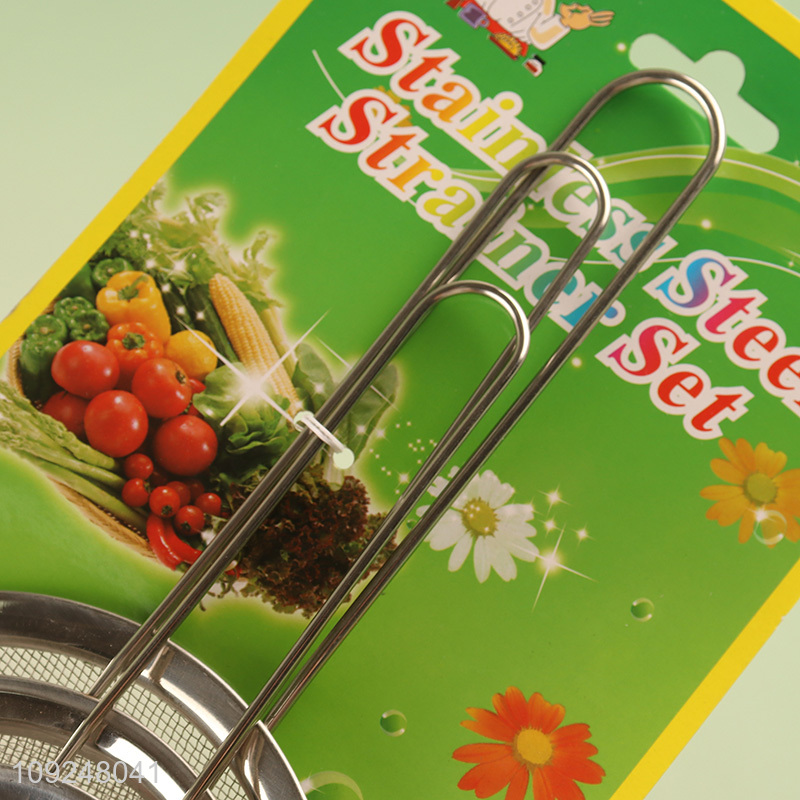 Hot Selling 3 Pieces Stainless Steel Fine Mesh Strainers Kitchen Wire Strainers